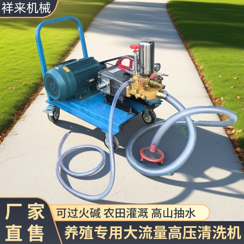 养殖场专用高压清洗机电动冲洗喷雾器双枪大流量猪舍鸡棚清理机