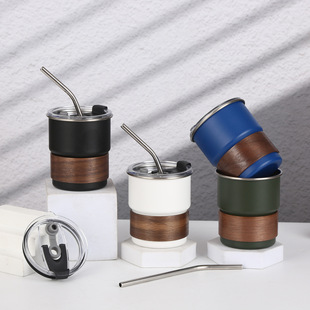 304 Stainless Steel Iced American Coffee Cup, Good-Looking, Handy Cup with Lid, Anti-Scalding Outdoor Camping Style Cup, Drinking Cup