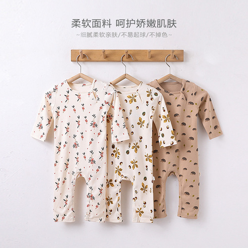 Baby spring and autumn cotton male and female baby long-sleeved jumpsuits newborn clothes printed crawling clothes