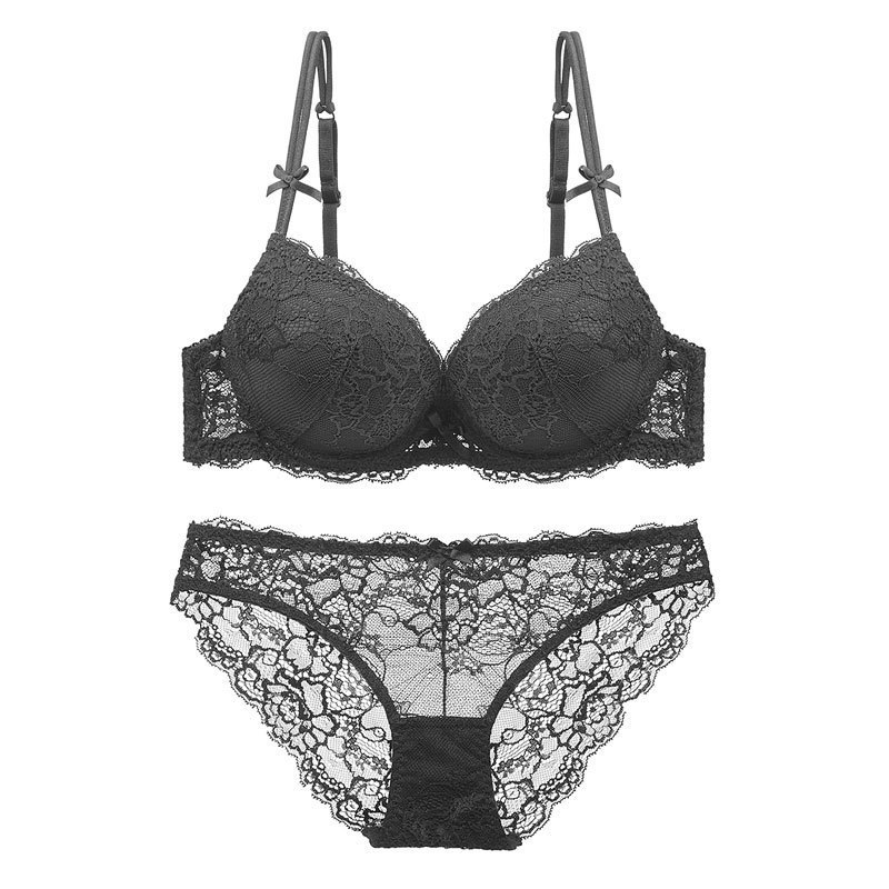 Set di reggiseni con supporto superiore e raccolta di pizzo intimo da donna sexy con fondo sottile e spesso in spugna 9192_voghion.com
