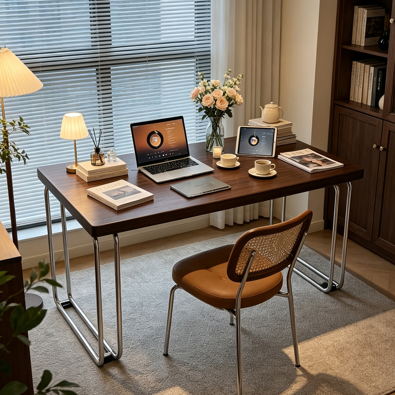 Vintage-style solid wood desk, large study table for home use, small-sized workbench, computer desk, office desk for living room