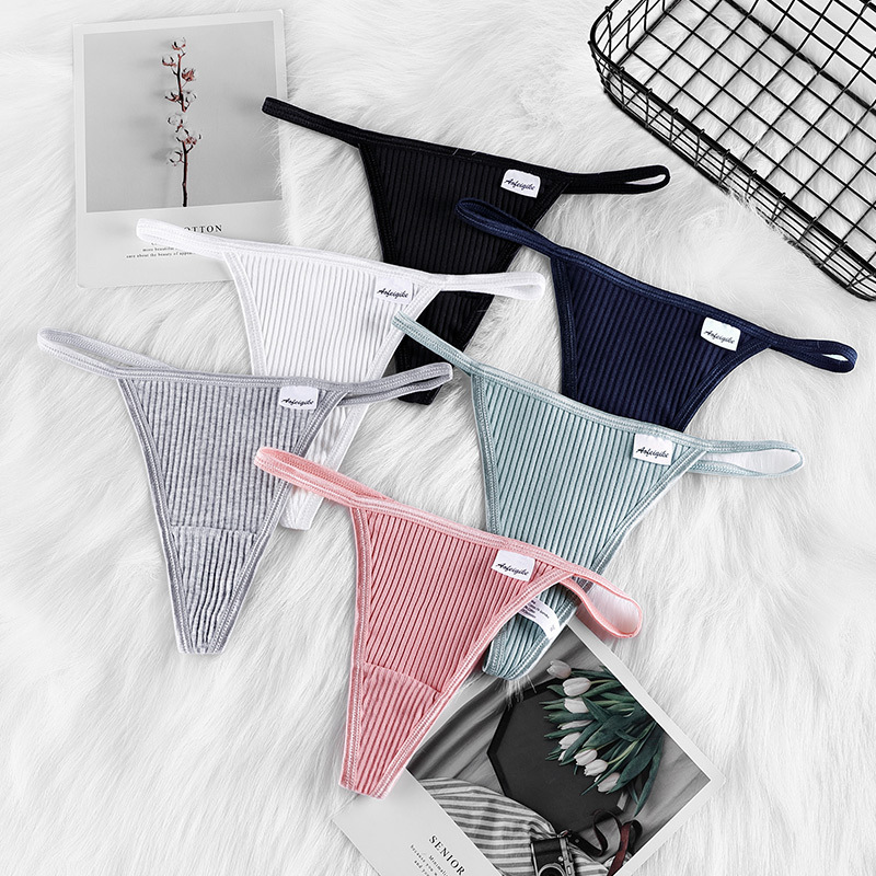 Tanga de algodón de las mujeres Cintura baja Ropa interior de algodón de hilo sexy sin costuras Estilo de deseo puro de las mujeres Pantalones de T de las mujeres Comercio exterior Europeo y americano