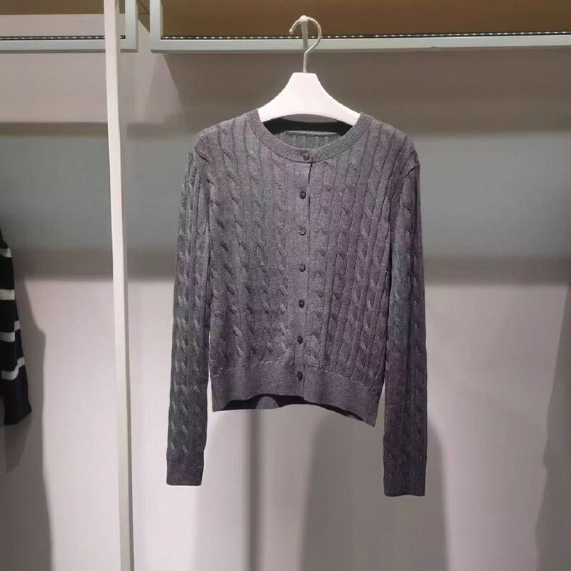 Yi*L Women's 2025 Autumn New Casual and Easiest for Match Commuting Round Neck Sequin Knitted Cardigan Women 1Ga230551
