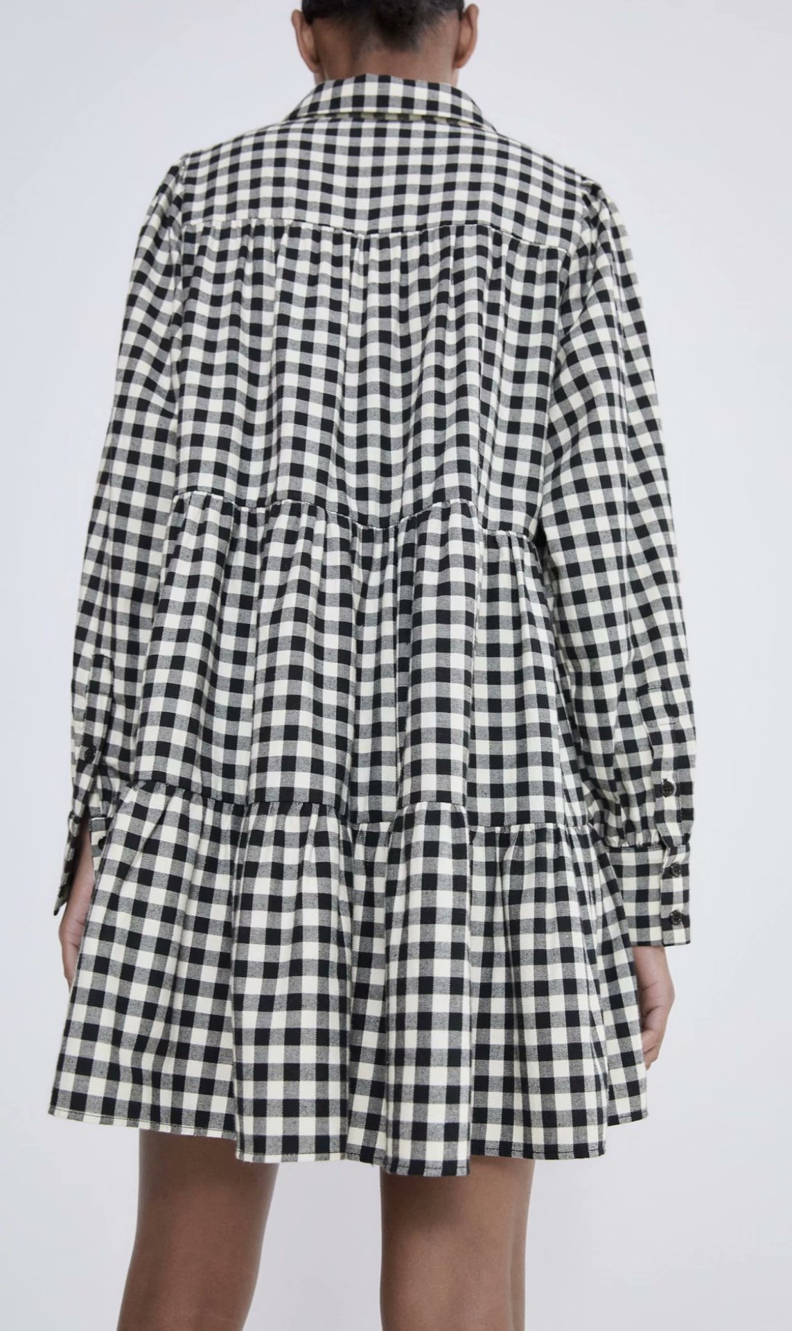 shirt collar plaid loose dress  NSAM26366