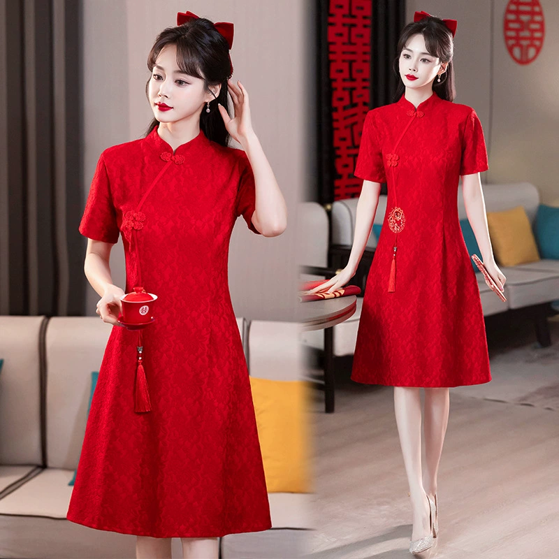 Реальная съемка нового улучшенного cheongsam новый национальный стиль красный молодой вышивкой для вступительных экзаменов в колледж платье для женщин летом