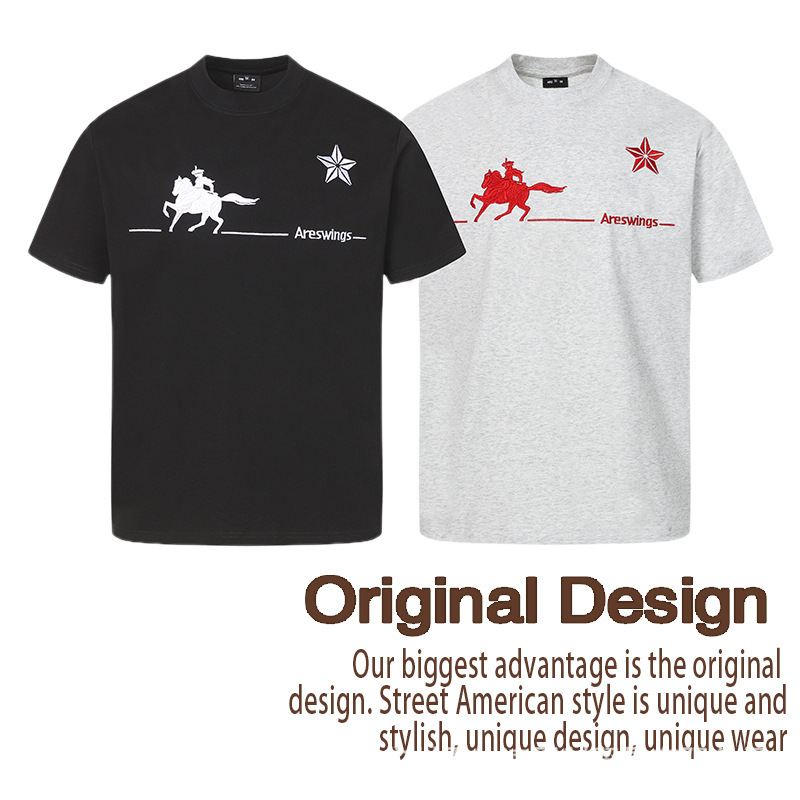 American Retro Western War Horse Embroidered Short-Sleeved T-Shirt for Men and Women, New Summer Casual Sports Top American Retro Western War Horse Embroidered Short-Sleeved T-Shirt for Men and Women, New Summer Casual Sports Top