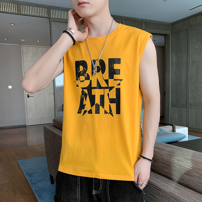 Sommer Neues ärmelloses T-Shirt Trendy Bequeme Lockere Rundhalsoberteil Aus Reiner Baumwolle Student Herren Freizeit Sport Unterteil_voghion.com