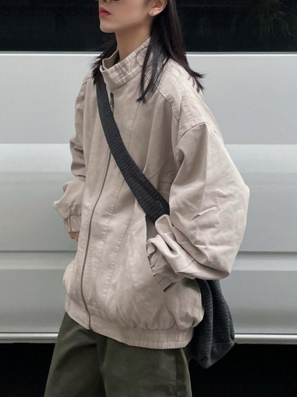 美式复古中性重磅水洗立领工装夹克男女新款宽松百搭春秋拉链外套|undefined