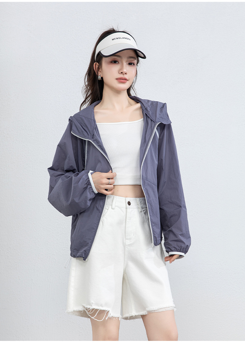 Áo chống nắng nữ dáng rộng thả vai, liền mũ, chất liệu lụa thoáng khí, che nắng mùa hè — màu tím chi tiết 25