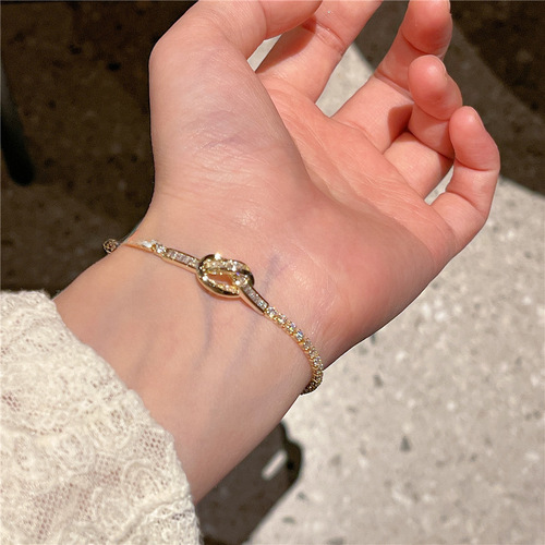 Gold-plated Zirconia Bezel Bracelet with Sliding Cord -  Spring Summer New Arrival, Versatile Accessory, Lightweight Luxury