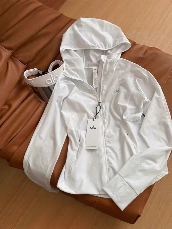 スポットオリジナル alo 日焼け防止服レディースコートフード付きトップスリム夏アイスシルククールアウトドアスリムソリッドカラー|undefined