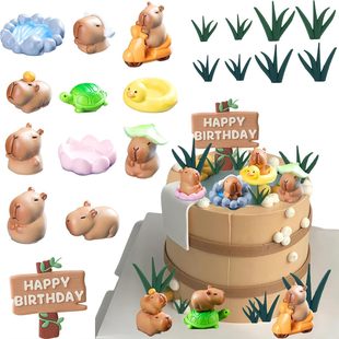 20Pcs Cute Capybara Cake Decoration Cute Three-Dimensional Little Capybara Capybara Ornament Tree Plug-In Birthday Party