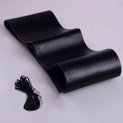 Wheel Cover Water-Soft Leather Laser | Steering wheel cover - edge-hole-black-leather-and-black-line-38cm