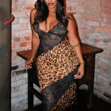 欧美风外贸跨境新款性感时尚优雅修身无袖豹纹拼接辣妹吊带连衣裙