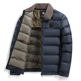 Middle-aged and elderly men's jacket 2024 winter new lapel warm solid color casual business short dad cotton-padded jacket
