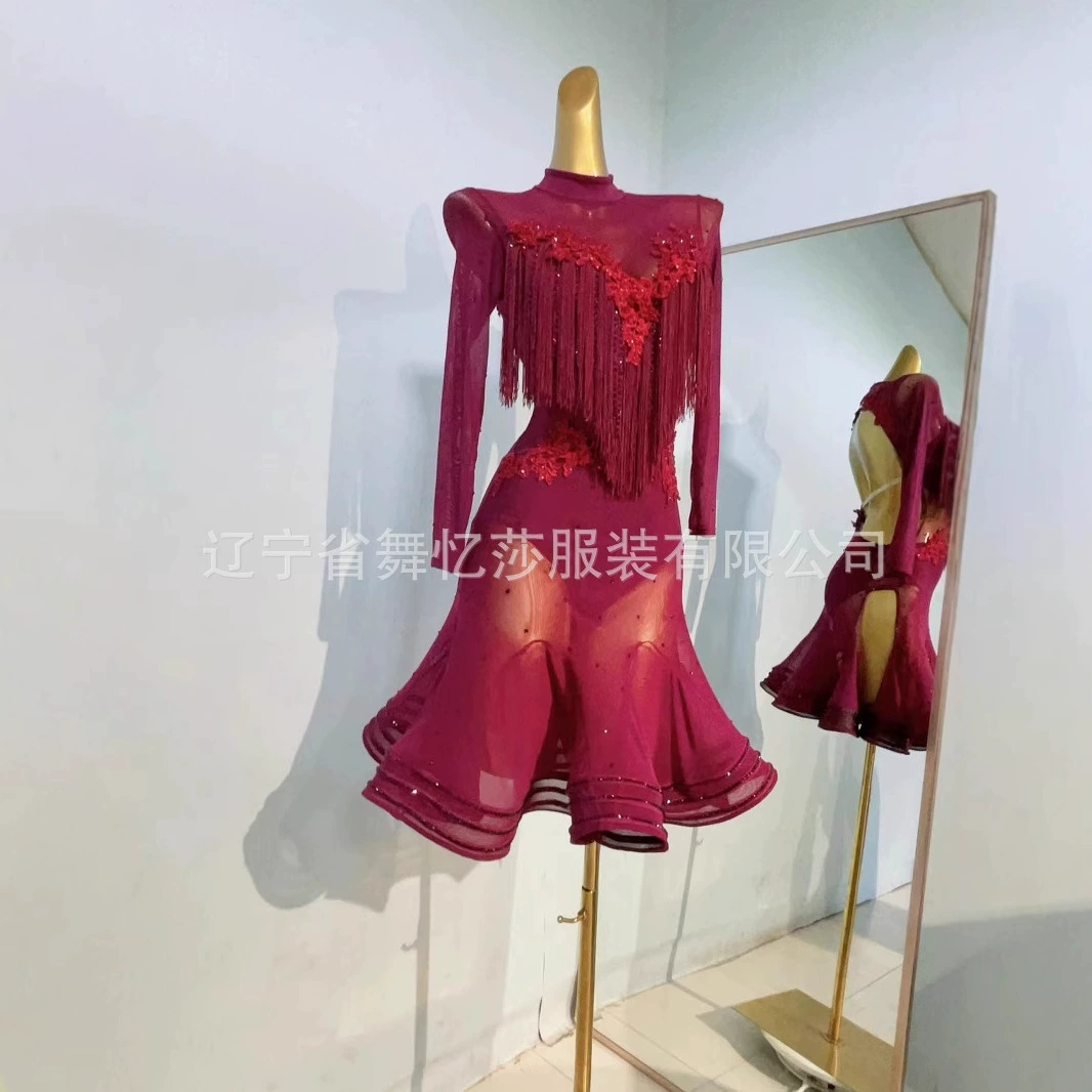 Детская одежда для латиноамериканских танцев, новая весенне-летняя коллекция, детский костюм для выступлений, профессиональный конкурсный костюм для девочек, юбка для танцев с бахромой