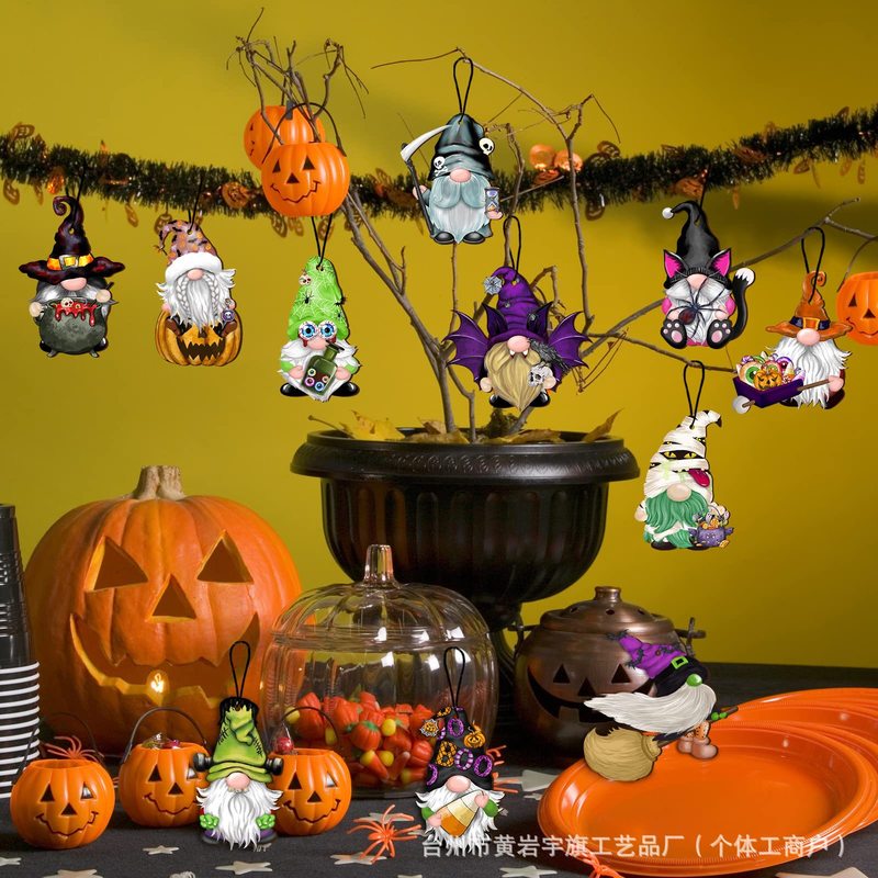ホット販売ハロウィン木製ノーム人木製ペンダントパーティーパーティー鬼祭りカボチャスカルヘッド装飾ペンダント|undefined