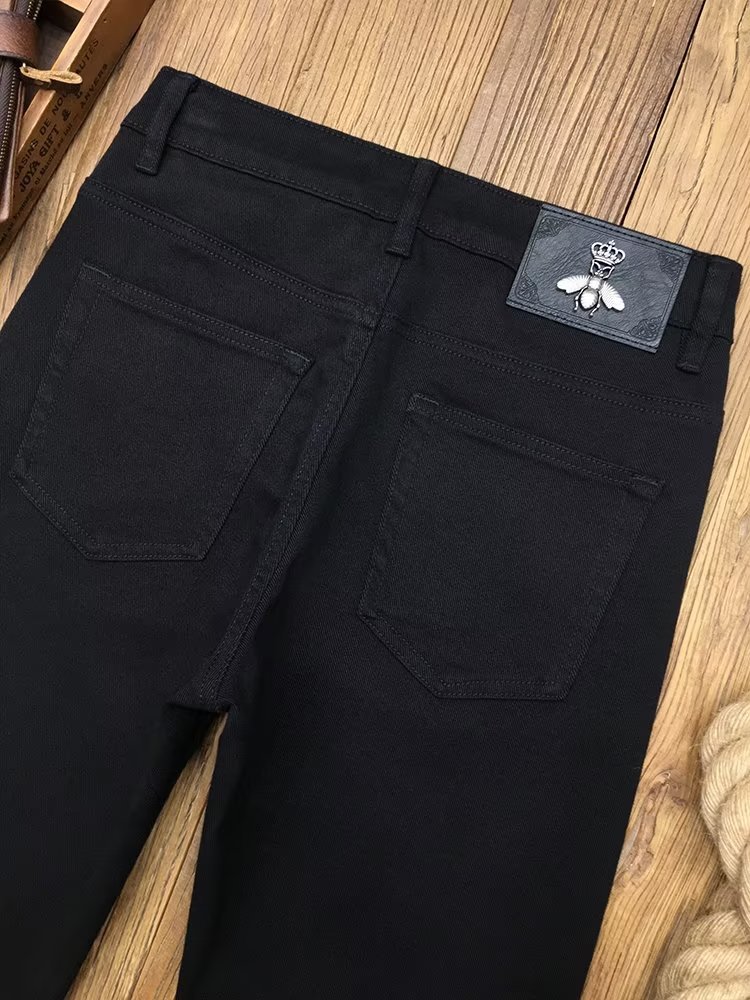 Little Bee High End Herbst Schwarze Jeans Herren Trend Elastische Slim Fit Kleine Füße Lange Hosen Große Lose Gerade_voghion.com