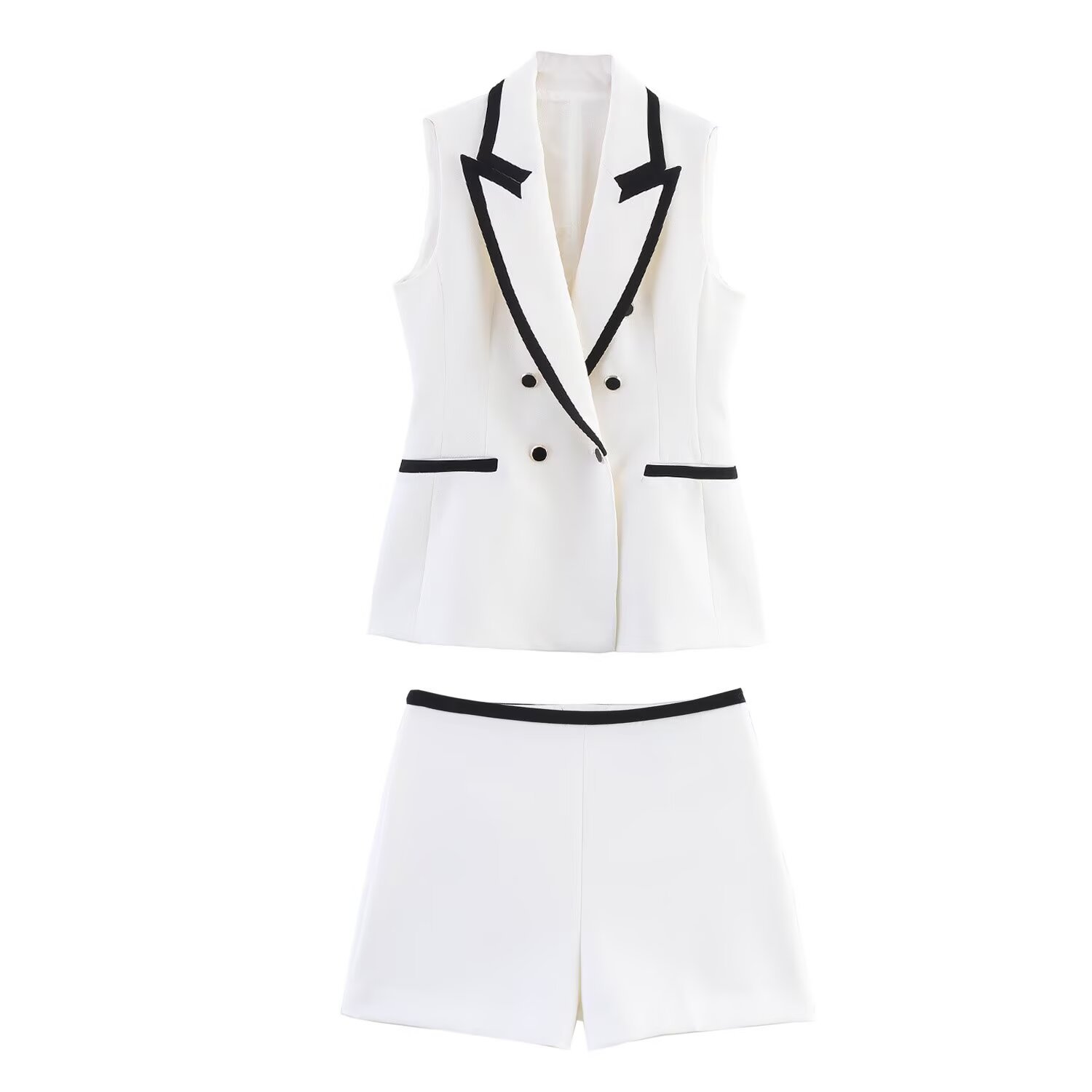 Conjunto de blazer sin mangas y pantalones cortos mujer_voghion.com