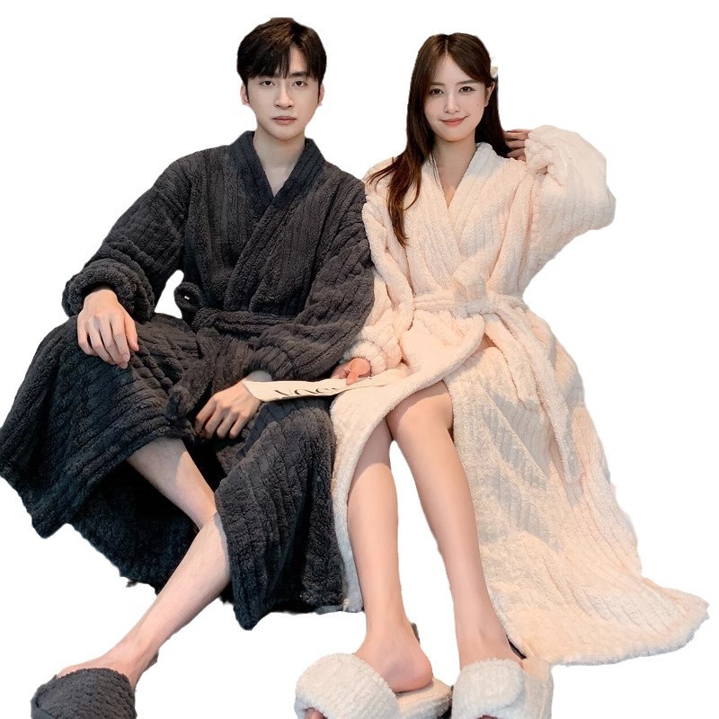 긴 산호 양털 남자 플러스 사이즈 목욕 가운 플란넬 파자마에 기모 여자의 가을과 겨울 가운