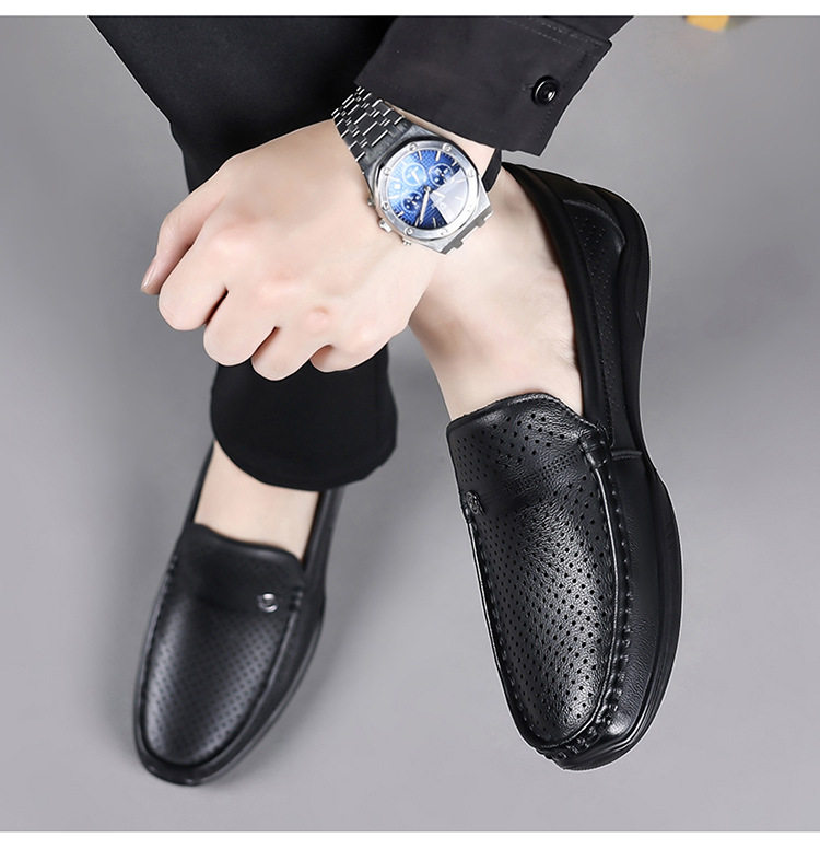 Giày lười nam da bò khoét lỗ mũi vuông đế bằng, kiểu giày lái xe thoải mái — Màu trắng, màu đen chi tiết 16