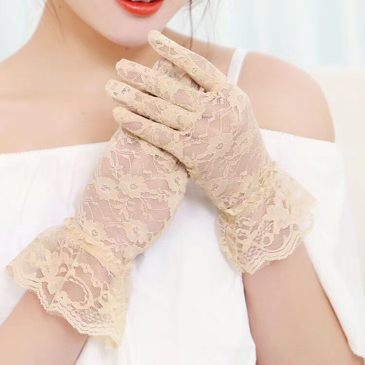 Women's long lace gloves fashionable sexy thin breathable sun protection oversleeve bridal wedding dress arm cover summer