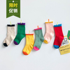 童襪兒童襪子批發彩虹男女童襪子拼色雙槓短襪復古方格字母寶寶襪