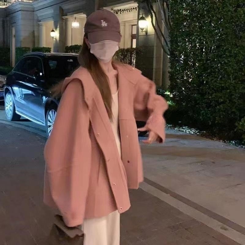 Korean Style Slimming Hooded Double-Sided Wool Coat for Women, Korean Version, New Autumn and Winter 2025 Model, Petite Woolen Coat
