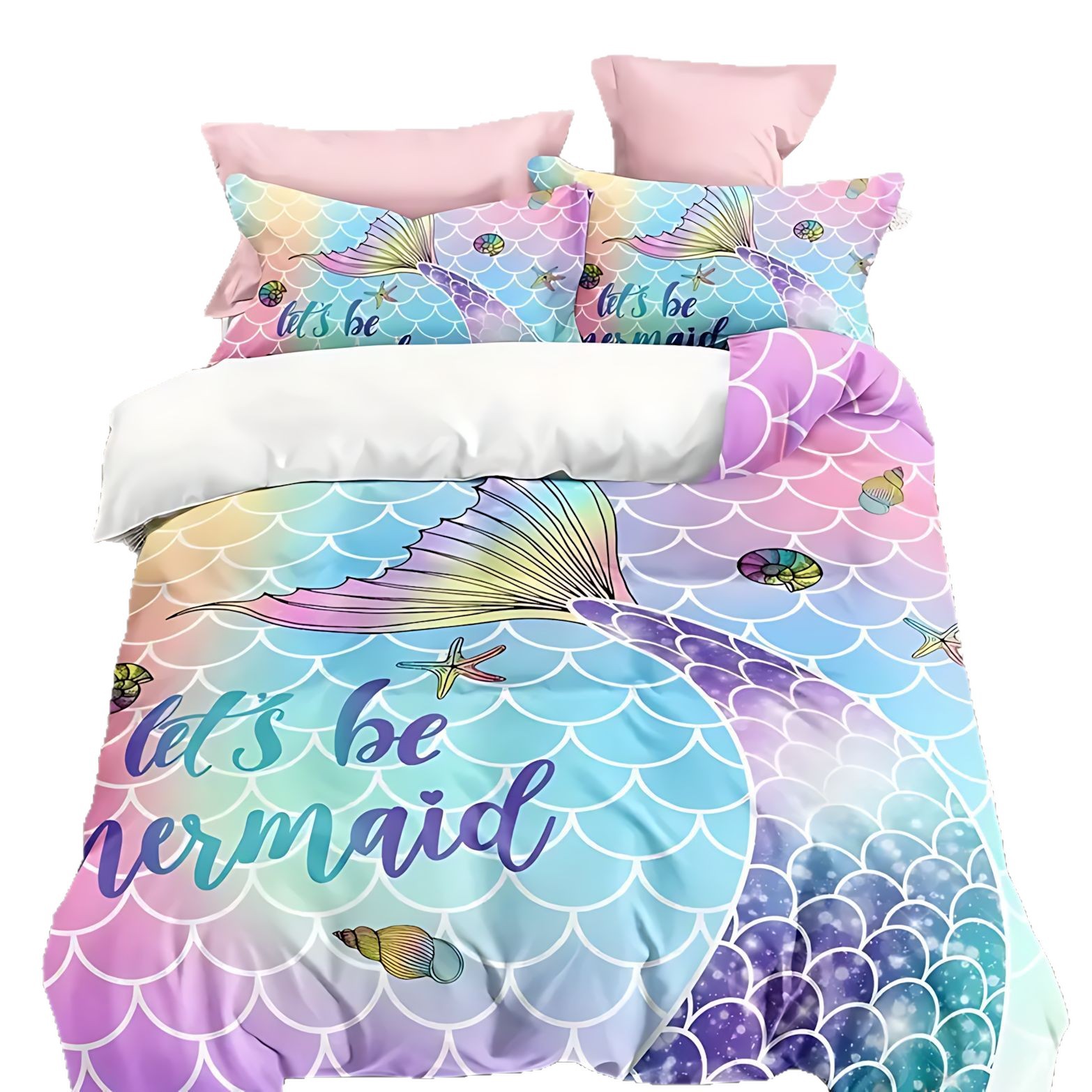 TEMU / JIT Moda encantadora sirena molida con patrón de colcha de colcha