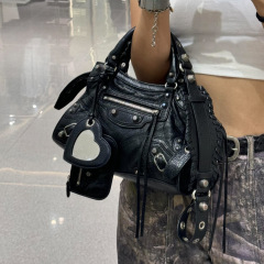 新款Neo手提机车包三合一酷飒辣妹复古铆钉头层油蜡牛皮斜挎女包