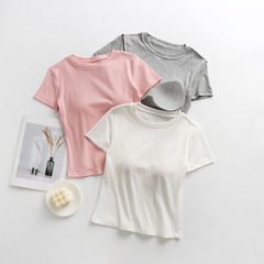胸パッド付き半袖tシャツ女性は夏にブラジャーを着用しないでください。