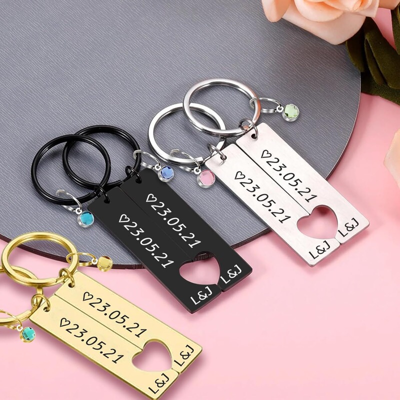 Cross-border hot sale stainless steel ins wind jewelry date heart-shaped couple keychain manufacturers in stock wholesale pendant