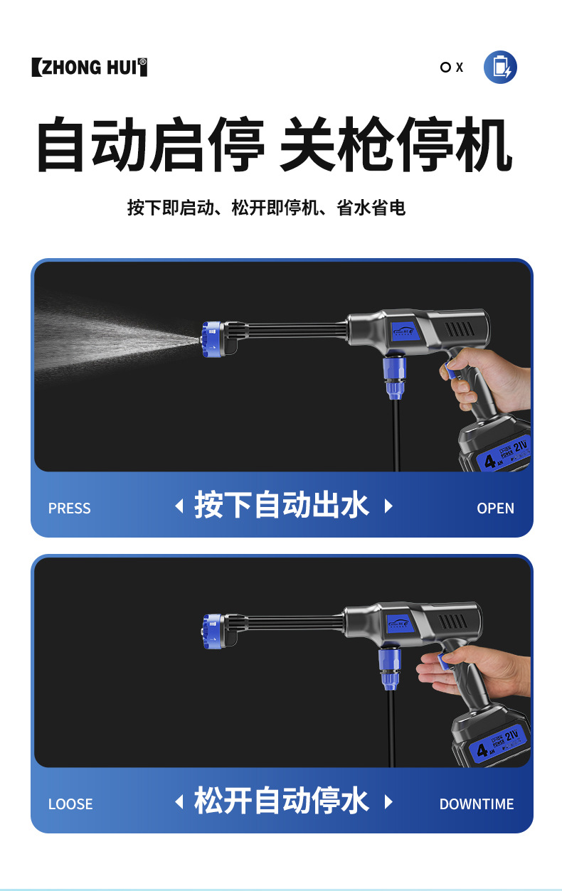 Carefully Selected Wireless Car Washing Machine, High-Pressure Car Washing Water Gun, Portable Car-Mounted and Household Six-In-One Electric Car Washing Tool