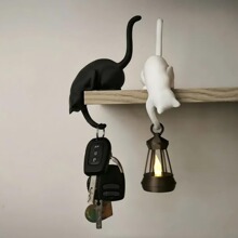 爆款猫咪倒挂置物挂钩创意黑色猫尾巴钥匙收纳架家居装饰摆件高回