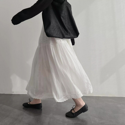 Natural high-branch fermentation washing ramie A-line skirt white skirt 2025 summer homemade cotton and linen literary fairy skirt