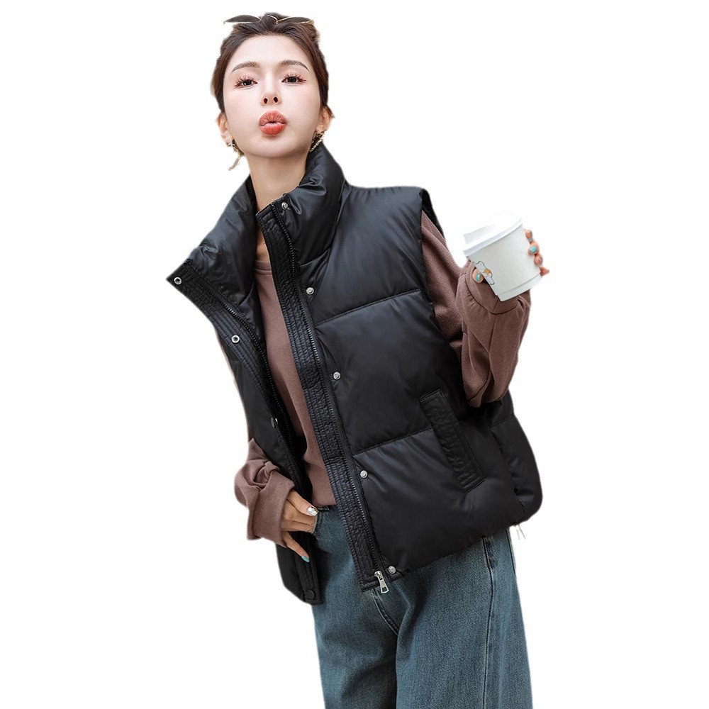 Chaleco de algodón de pluma para mujeres 2024 otoño y invierno nuevo estilo coreano de algodón suelto hombro collar de collar de algodón de color sólido chaleco