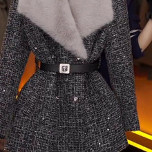 拼接加厚毛呢外套女2024新款冬季高级感爆款收腰中长款毛呢大衣