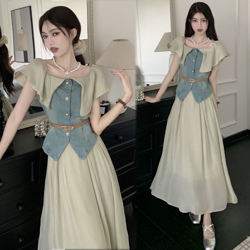 茶里茶气韩系穿搭一整套夏装复古高级感时尚两件套装裙减龄洋气质