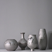 镀银诧寂复古洒釉陶瓷花器新中式现代简约样板间客厅家居装饰陶瓷