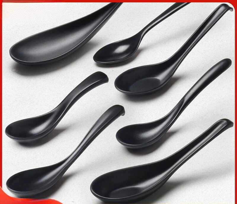 Меламиновая ложка для коммерческого общественного питания, ложка для острого супа, черная ложка с длинной ручкой, пластиковая ложка для рамэна, посуда