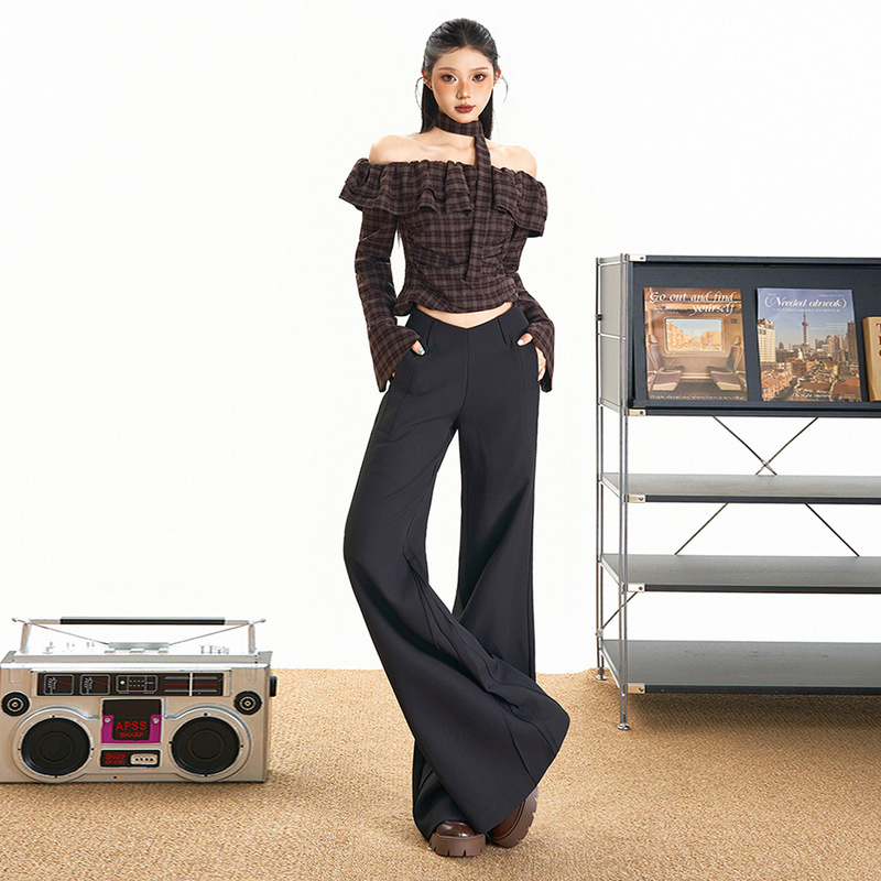 American Retro Low-Waist Fleece-Lined Thick Warm Suit Loose Flared Jeans V-Waist Slim Fit for Hot Girls in Autumn and Winter