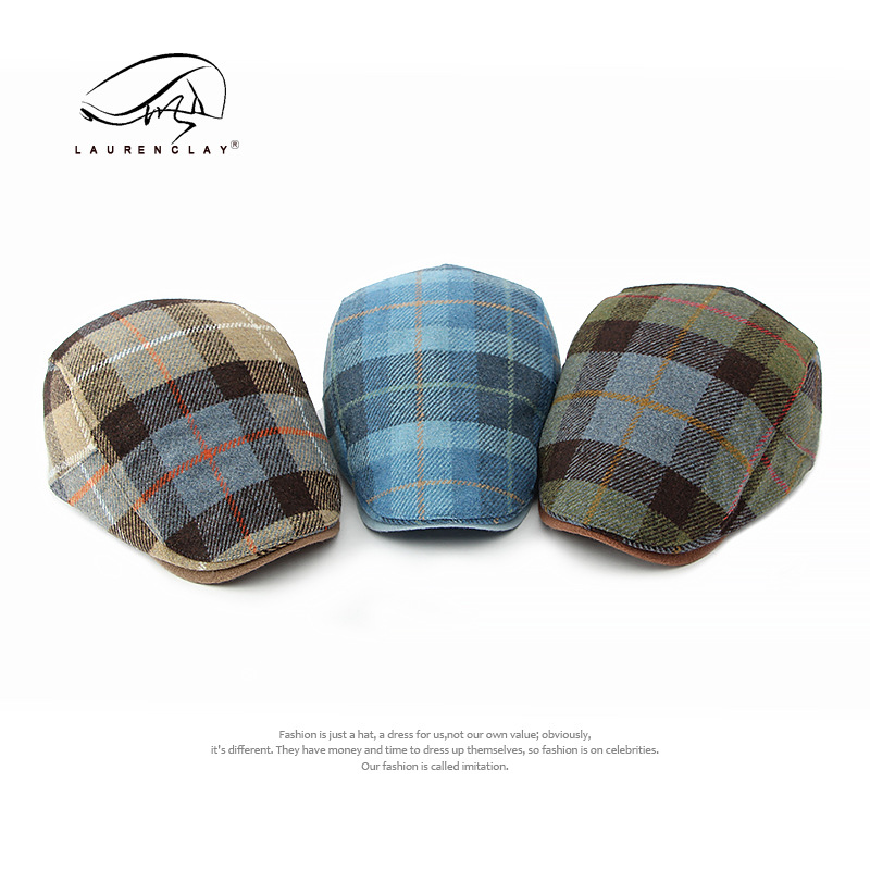 Otoño e Invierno nueva lana caliente boina hombres y mujeres británico retro adelante sombrero Plaid pintor sombrero para las mujeres