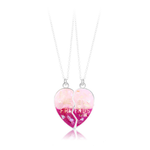Cross-border hot selling BFF gradient color children's necklace love alloy dripping oil magnet good friend necklace set