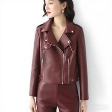 厂家跨境欧码新款春秋女装皮衣女夹克修身薄款皮外套女士机车服