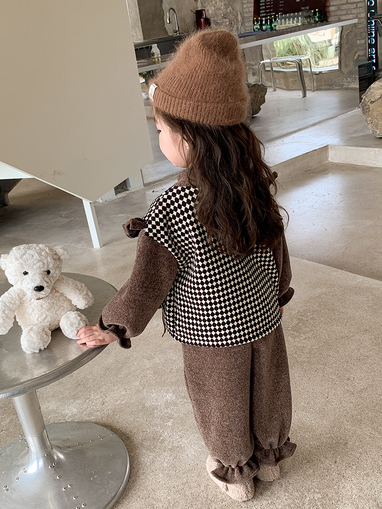 Girls plush hoodie for autumn and 2023 new children's trendy cartoon teddy bear winter two-piece set_voghion.com