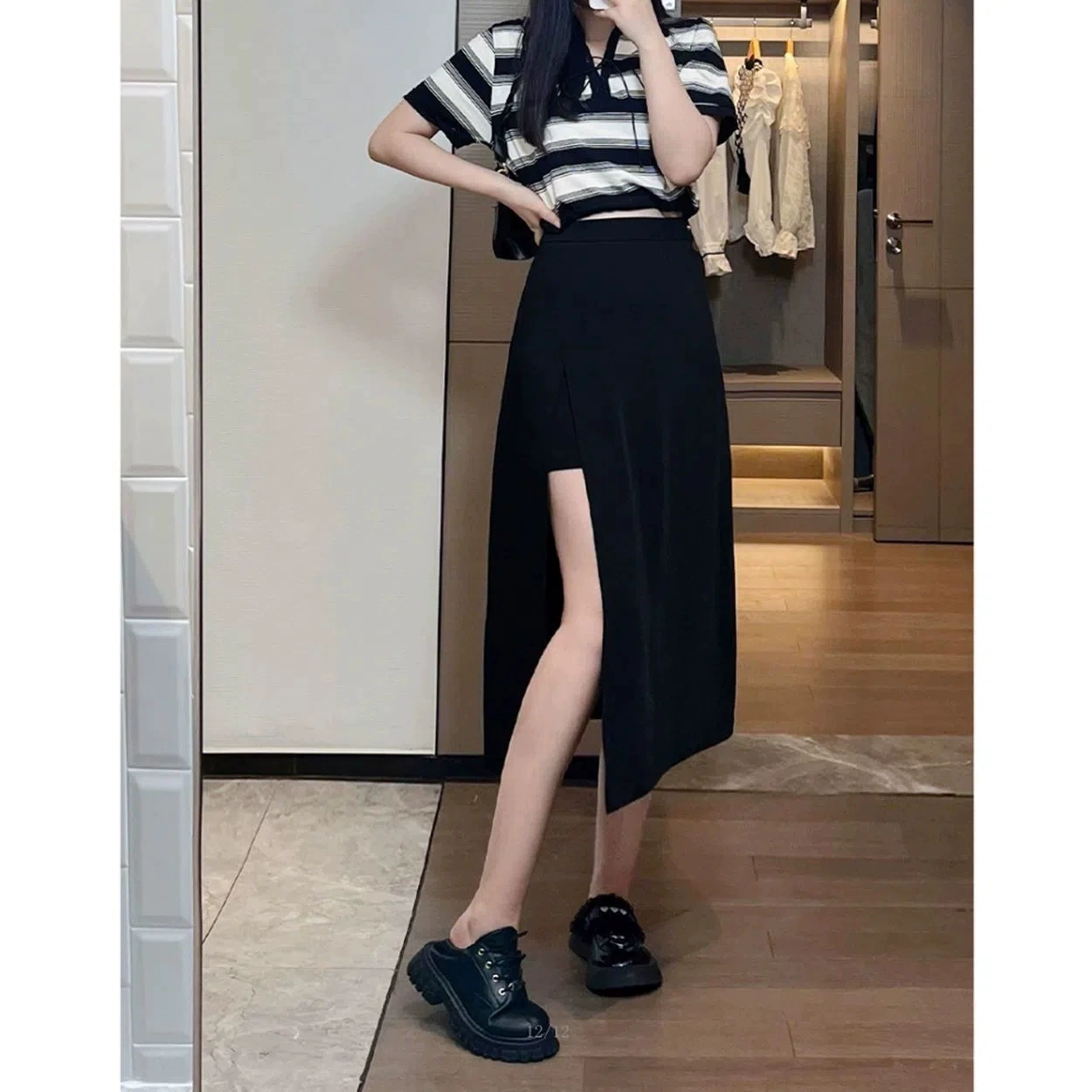 Женская юбка больших размеров на весну и осень-лето, новая приталенная юбка средней длины с высокой талией и разрезом