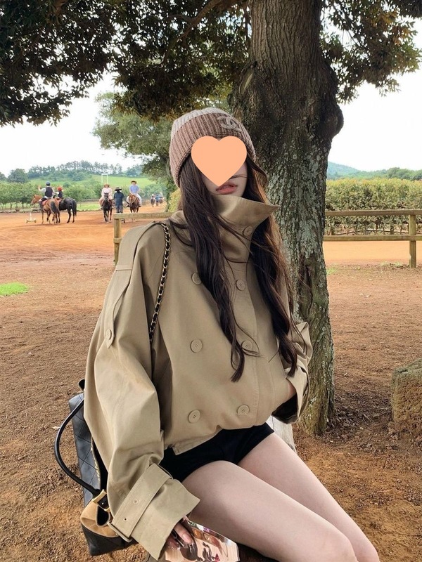 2025秋季新款英伦风双排扣立领短款风衣女宽松时尚流行工装外套潮|undefined