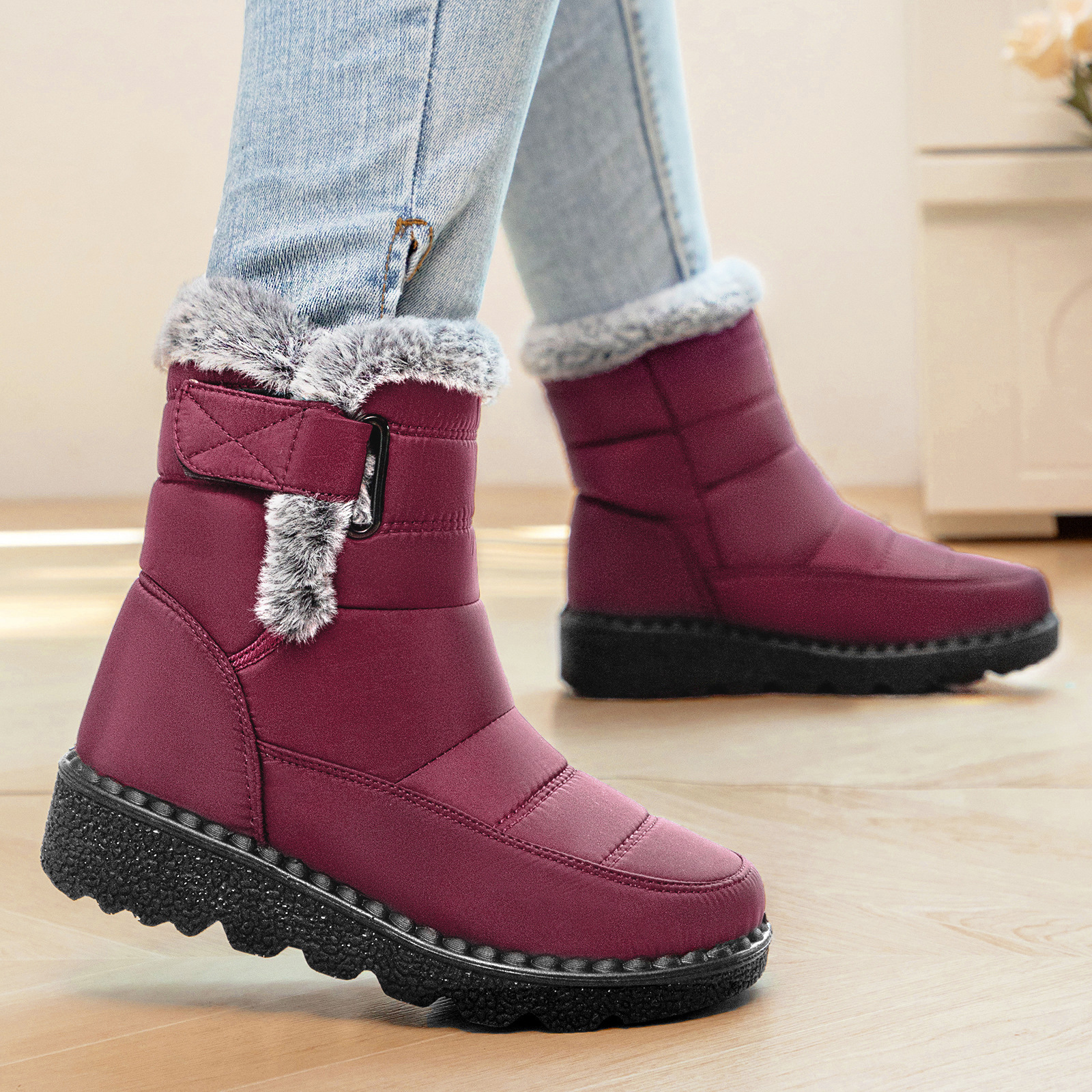 Zapatos de algodón de invierno para mujeres grandes botas de nieve y zapatos de lana para mujeres transfronterizas temu botas de cabello para aumentar la altura de botas de algodón