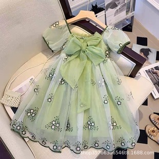 Girls Baby Dress 2025 New Summer Dress Kidsren Little Girl Fashionable Princess Dress Puff Sleeve Mesh Skirt