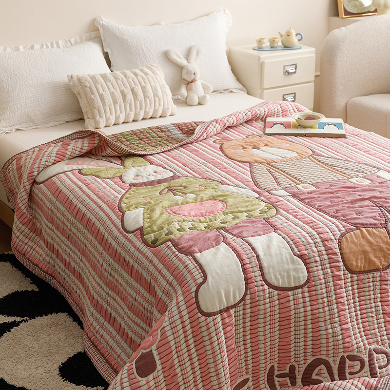 Pink striped buddy [10-layer cotton cloud muslin - ultra soft & moisture-wicking] / 150x200cm multifunctional cotton single blanket about 1.5kg